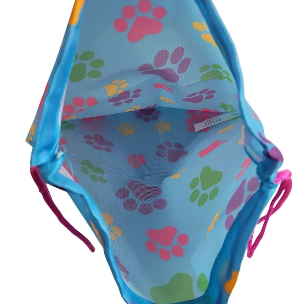 Fashion Angels Dog Paw Print Tote Bag Backpack Blue Pink Drawstring 16